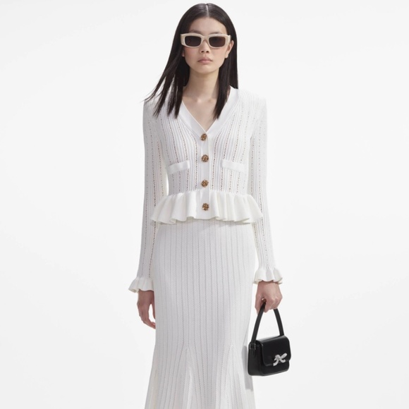 Self-Portrait Dresses & Skirts - self-portrait White Knit Peplum Midi Dress - Size Medium -  MSRP $555 - NWT